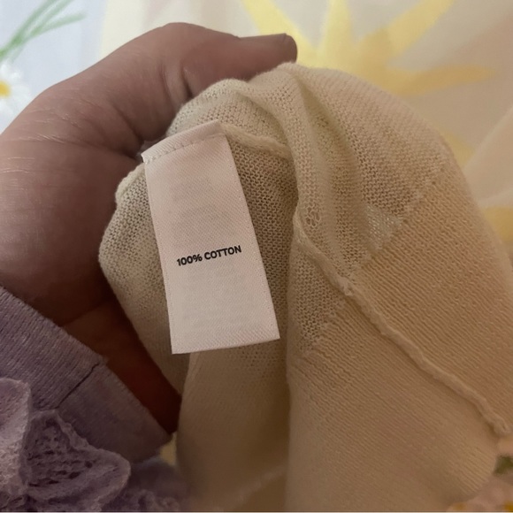 Anthropologie hinge pastel yellow abstract floral sheer knit long sleeve T-shirt - Picture 5 of 8